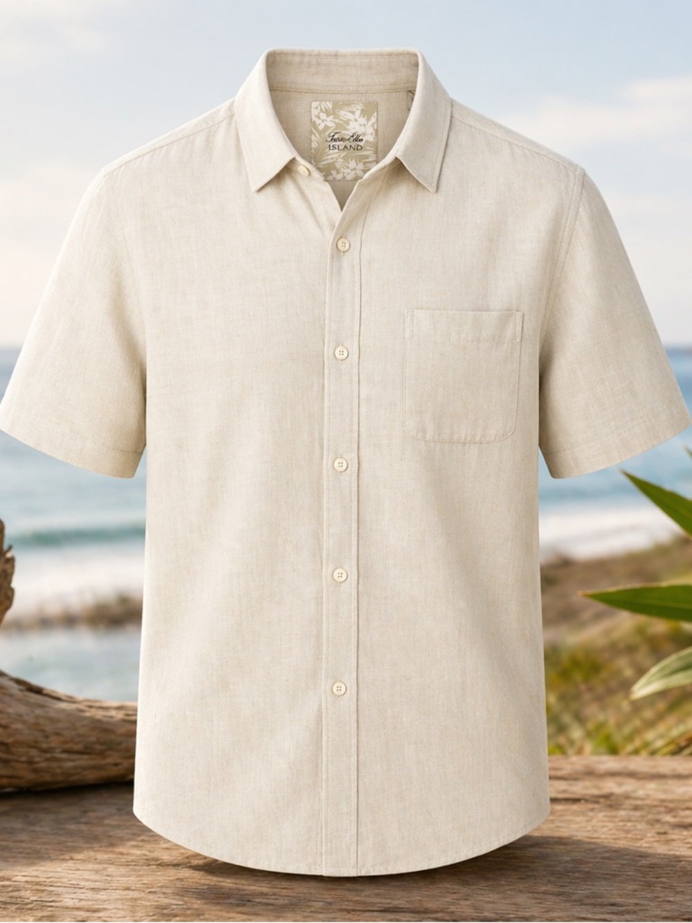 Men’s Coastal Linen Blend Shirt Beige Quiet Luxury Summer Button Up
